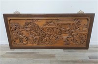 Vintage Asian carved wood wall relief