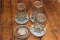 Vintage metal and glass chicken feeders