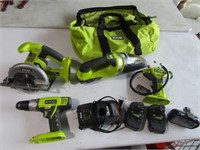 ryobi cordless tool set w/charger & 3 batteries