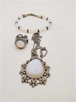 (LB) Moonstone Necklace (18" long), Ring (size 6)