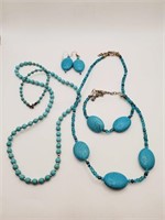 (LB) Turquoise Necklace, Pierced Earrings and