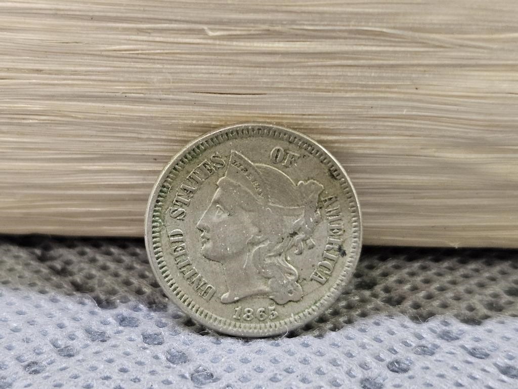 1865 THREE CENT NICKEL, XF