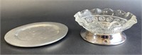 Pressed Glass Bowl and Silver Tone Plate