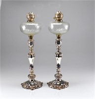 PAIR OF SHEFFIELD PLATE OIL LAMPS
