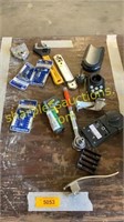 Electric deadbolt, spray tips, wrench, misc