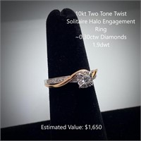 10kt Two Tone Solitaire Halo Engagement Ring