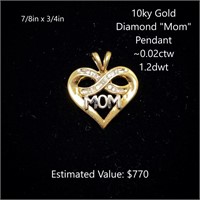10kt Diamond "Mom" Pendant, ~0.02ctw, 1.2dwt