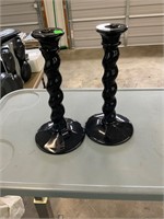 Pair of Black Amethyst Candle Stick Holders
