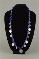 Lapis Lazuli Necklace w Silver Coins Dated 1901