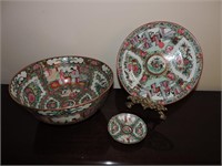 20th C. Chinese Export Punchbowl, Plates & Saucers