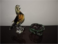 Vintage Murano-Style Blown Glass Bird & Tray