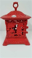 RED CAST IRON OUTDOOR CANDLE HOLDER