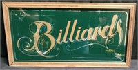 Vintage reverse-painted mirrored "Billiards" sign