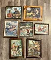 7 Vintage Sportsman Framed Prints (living room)