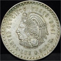 1948 Mexico Silver 5 Pesos World Crown