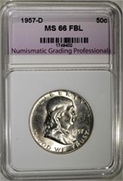 1957-D FRANKLIN HALF DOLLAR, NGP SUPERB GEM BU FBL