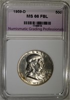 1959-D FRANKLIN HALF DOLLAR, NGP SUPERB GEM BU FBL