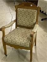 Antique Upholstered Wood Trim Arm Chair