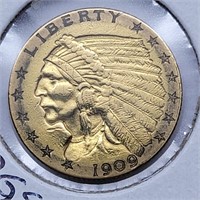 1909 TWO & HALF DOLLAR GOLD COIN