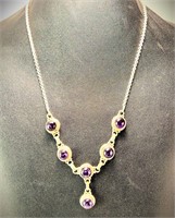 Sterling Silver Amethyst Necklace (Gorgeous) 34 Gr