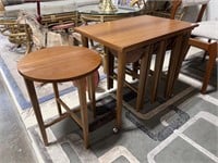TEAK ROLLING TABLE WITH 4 SIDE TABLES