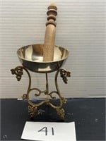Vintage brass pedestal and mortar