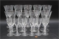 15 Rock Sharpe Etched Goblets, Wine+Cordial Stems
