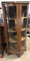 Vintage corner curio cabinet with rounded glass