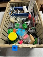 plastic tub of miscellaneous items