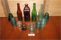 (4) Assorted Glass Bottles & Insulators