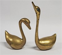 VINTAGE BRASS SWAN PAIR ART SCULPTURES