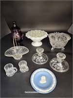 Crystal & Glass Lot, Milk Glass With Flower Frog