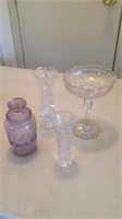 (4)Vintage Cutglass Pieces- Vase, Candy Dish &