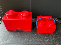Two red LEGO storage containers