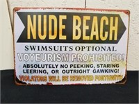 12x8-in metal nude beach sign