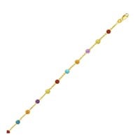 14k Gold Round Multi Stone Stations Cable Anklet