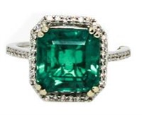 14kt Gold 5.31 ct Emerald & Diamond Ring
