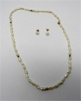 14K YELLOW GOLD PEARL NECKLACE & EARRINGS: