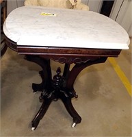 ANTIQUE MARBLE TOP WALNUT TABLE