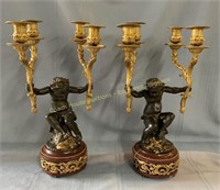 (2) Bronze & marble candelabras, Chandeliers en