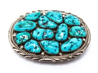 Navajo Turquoise & Silver Belt Buckle, Signed
