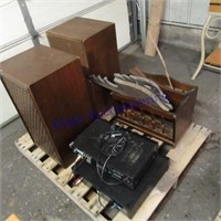 Stero & speakers, wood magazine rack