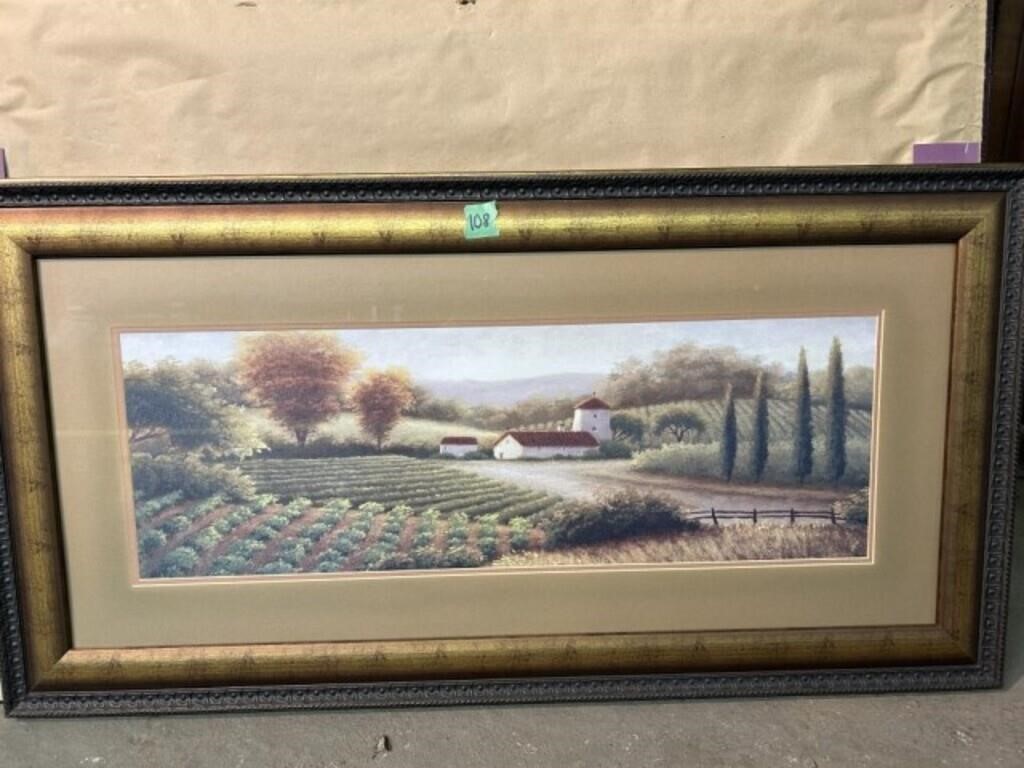 Framed Picture 17.5x39.5 Country Side ~ house on
