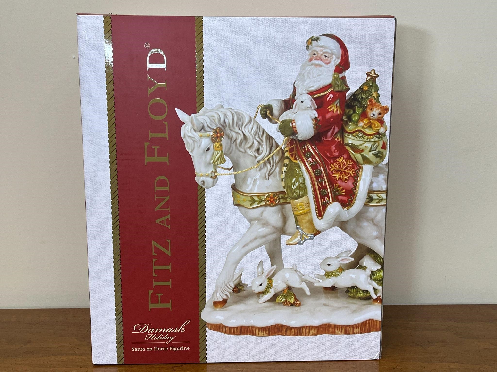 Fitz & Floyd Damask Holiday Santa on Horse Figure