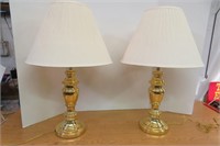 Pair of Nice Brass Tone Lamps w Shades