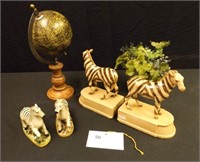 Globe, Plant, Zebra Bookends, 2 Zebra Figurines