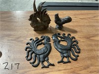 Vintage cast Iron Roosters