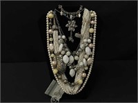 Lovely White Beaded & Silver Tone Costume Jewelry