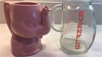 Vintage Pink Ceramic Elephant Pitcher & Evenflo