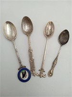4 - Sterling Souvenir Spoons- Coin& Mexican Silver